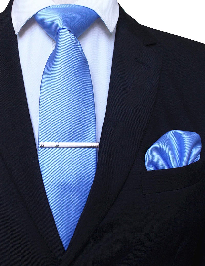 JEMYGINS Baby Blue Formal Necktie and Pocket Square Tie Clip Sets for Men (39) - Image 2